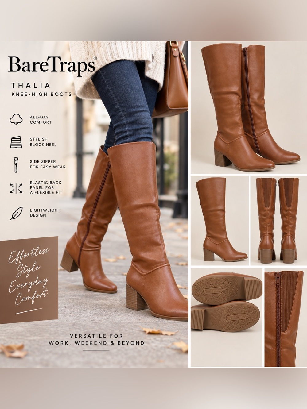 BareTraps Thalia Women’s 9 Walnut Brown Knee High Block Heel Boots NWT